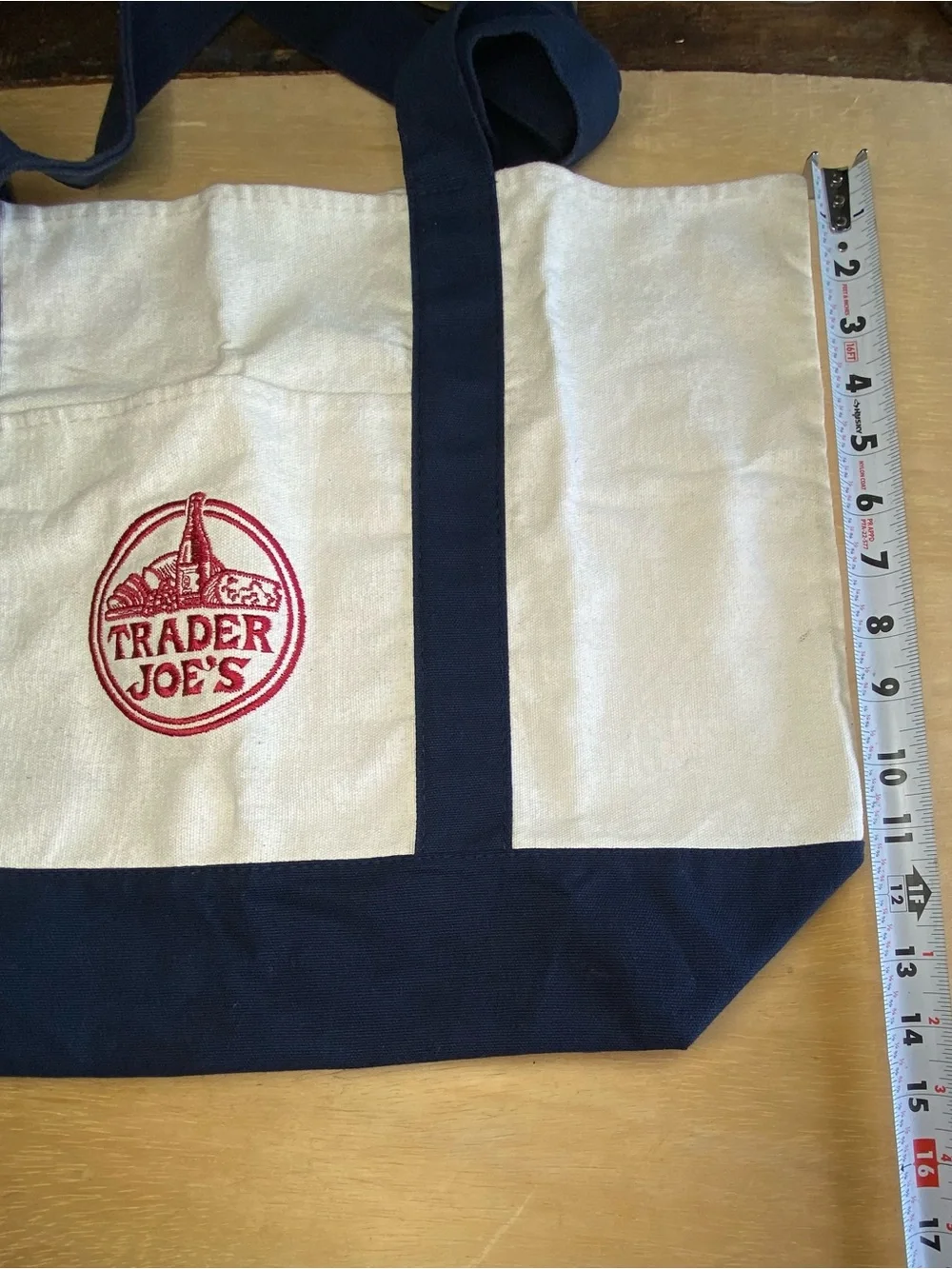 Trader Joe's Canvas Tote Bag in Cream and Navy